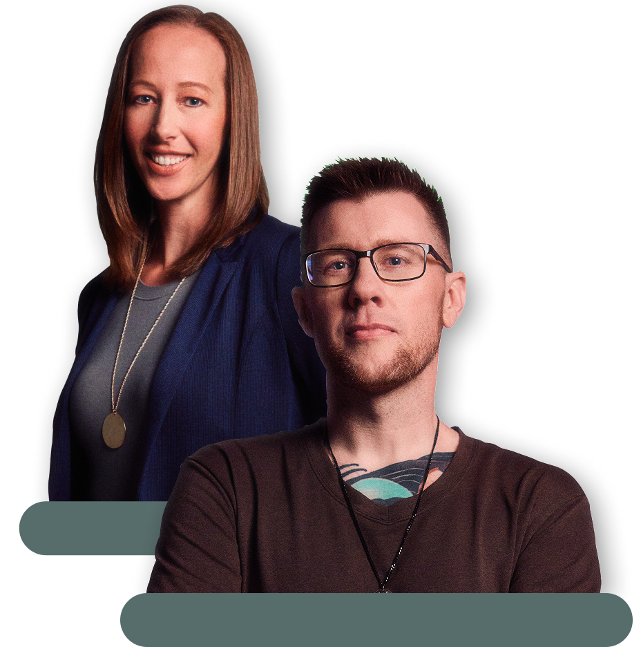 Photographs of Hearo leadership team Myke Bates and Amanda Fronzaglia